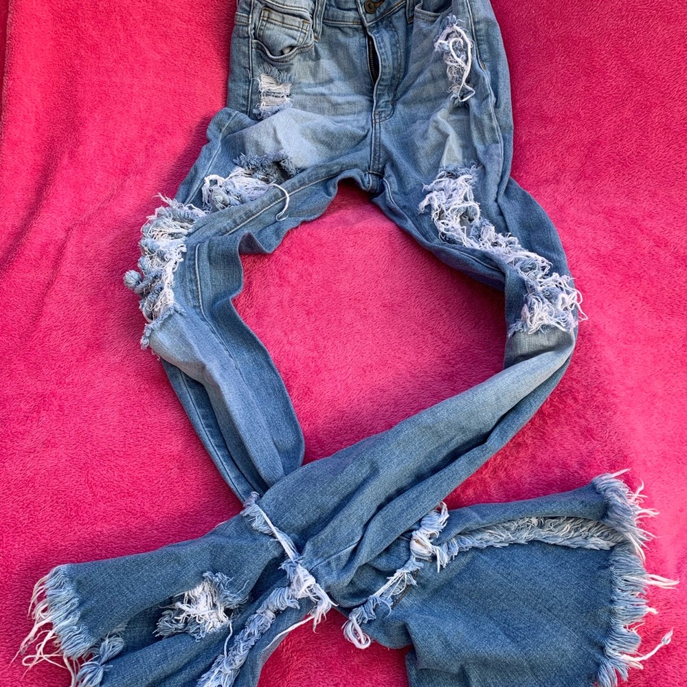 Aphrodite Blue Distressed Flare Jeans